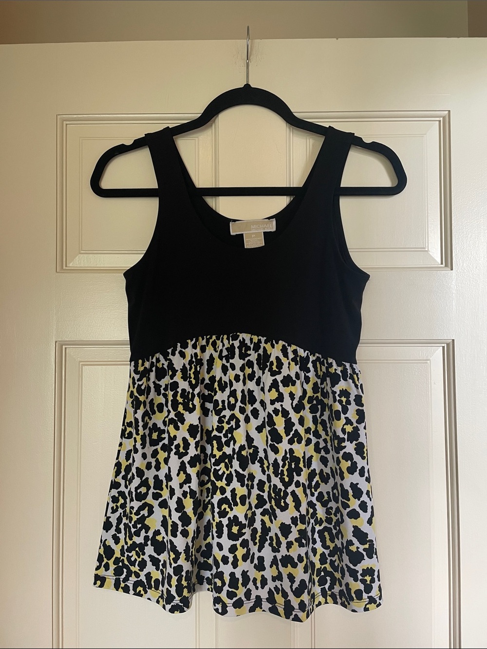 Black, White and Yellow Leopard Print Baby Doll Top